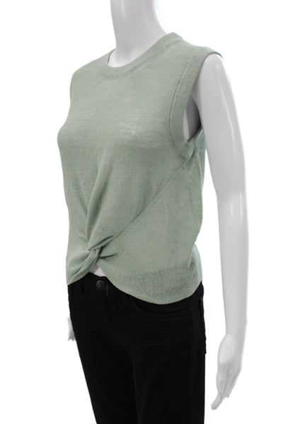 Veronica Beard Women Green Linen Sleeveless Crew Neck Basic Tank Size S