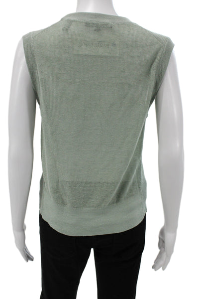 Veronica Beard Women Green Linen Sleeveless Crew Neck Basic Tank Size S