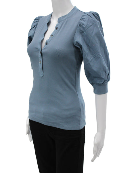 Veronica Beard Women Blue Pima Cotton Button Up Blouse 3/4 Sleeve Size XS