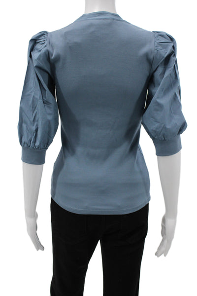 Veronica Beard Women Blue Pima Cotton Button Up Blouse 3/4 Sleeve Size XS