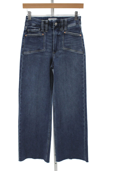 Paige Women Ankle Wide Leg Jeans Dark Blue Mid Rise Inseam 26 Size 24