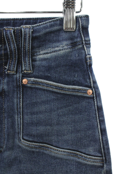 Paige Women Ankle Wide Leg Jeans Dark Blue Mid Rise Inseam 26 Size 24