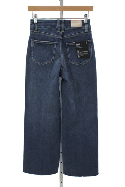 Paige Women Ankle Wide Leg Jeans Dark Blue Mid Rise Inseam 26 Size 24