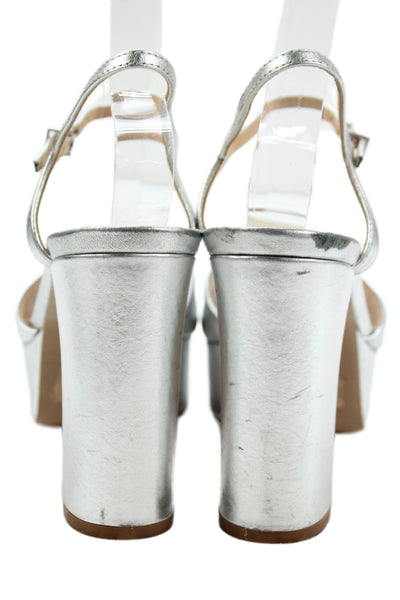 Schutz Womens Leather Platform Slingbacks Sandal Heels Silver Size 8 B