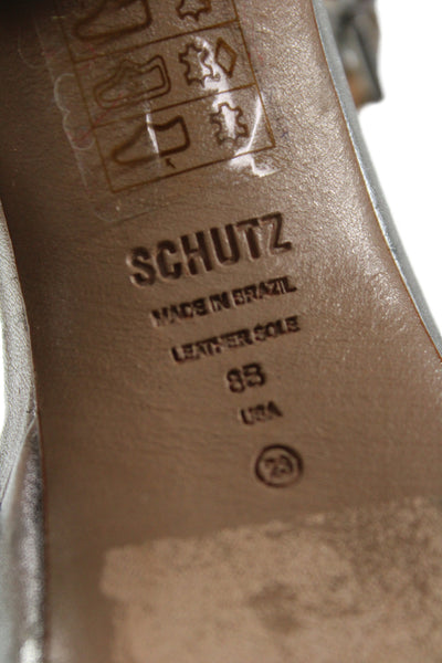 Schutz Womens Leather Platform Slingbacks Sandal Heels Silver Size 8 B