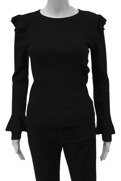 Alice + Olivia Womens Black Crew Neck Long Sleeve Sweater Designer Size M