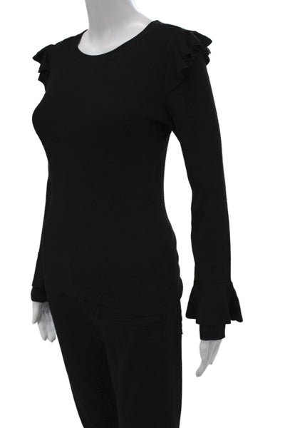 Alice + Olivia Womens Black Crew Neck Long Sleeve Sweater Designer Size M