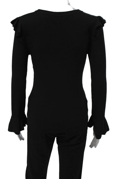Alice + Olivia Womens Black Crew Neck Long Sleeve Sweater Designer Size M