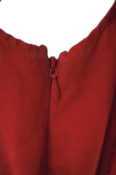 La Ligne Womens Red V-Neck Maxi Sundress Cotton Silk Drawstring Size XS