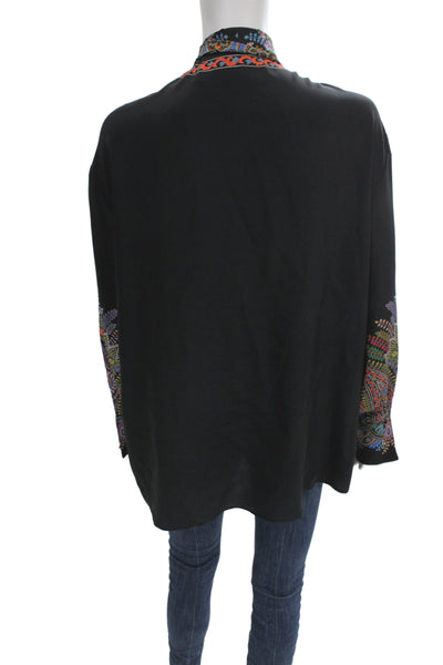 Etro Women Silk Paisley Long Sleeve Tie Blouse Black Designer Size 44