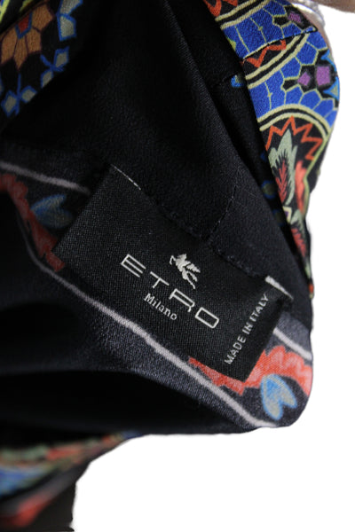 Etro Women Silk Paisley Long Sleeve Tie Blouse Black Designer Size 44