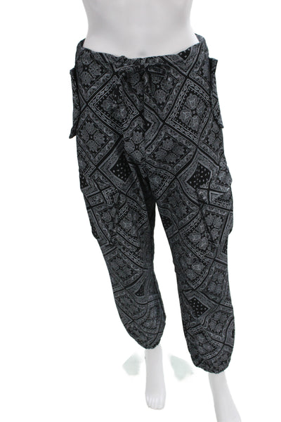 Line Unisex Cargo Jogger Pants Black Paisley Drawstring Bohemian Size M