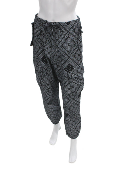 Line Unisex Cargo Jogger Pants Black Paisley Drawstring Bohemian Size M