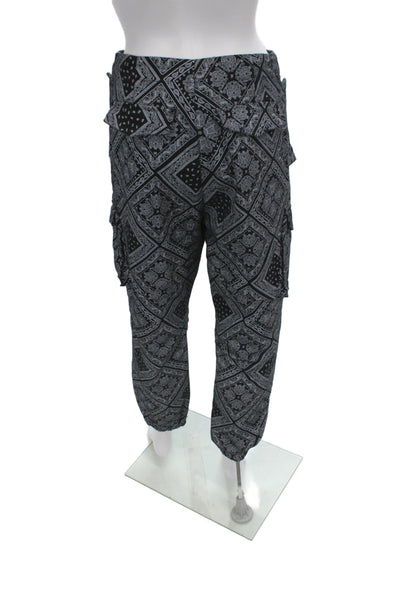 Line Unisex Cargo Jogger Pants Black Paisley Drawstring Bohemian Size M