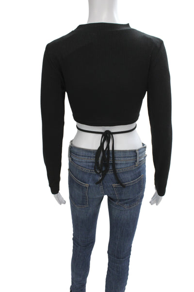 Superdown Women Cropped Mock Neck Long Sleeve Black Top Size M