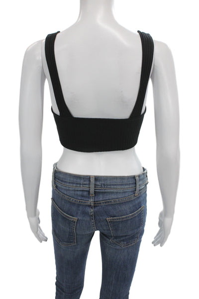 Zara Women Cropped Button Up Tank Top Black Sleeveless Round Neck Size S