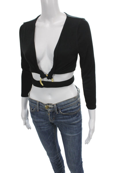 Song Of Style Women Cropped Black 3/4 Sleeve Buckle Top Size M
