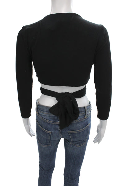 Song Of Style Women Cropped Black 3/4 Sleeve Buckle Top Size M