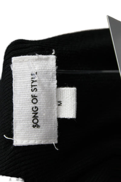 Song Of Style Women Cropped Black 3/4 Sleeve Buckle Top Size M