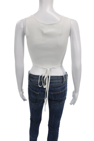 Zara Women Designer Sleeveless Striped Button Blouse Blue Size S