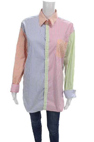 Solid & Striped Womens Collared Striped Button-Up Long Sleeve Top Blue Size M