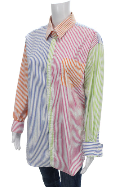 Solid & Striped Womens Collared Striped Button-Up Long Sleeve Top Blue Size M