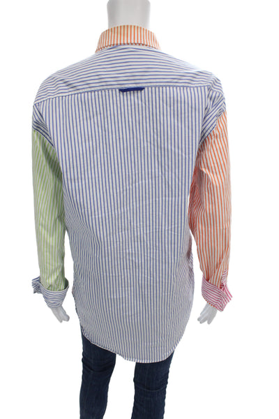Solid & Striped Womens Collared Striped Button-Up Long Sleeve Top Blue Size M