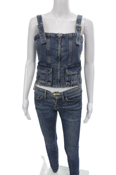 Zara Womens Sleeveless Jumpsuit Dark Blue 100% Cotton Size S