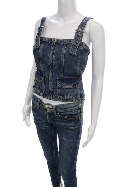 Zara Womens Sleeveless Jumpsuit Dark Blue 100% Cotton Size S