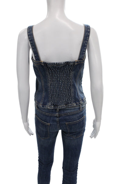 Zara Womens Sleeveless Jumpsuit Dark Blue 100% Cotton Size S