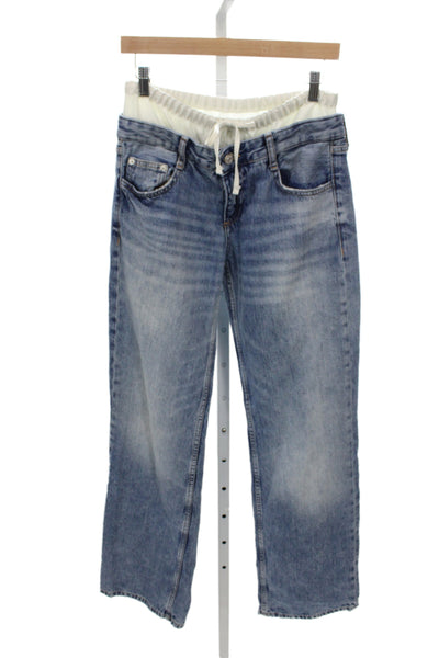 Zara Unisex Boyfriend Mom Jeans Blue Mid Rise Maternity Size 4