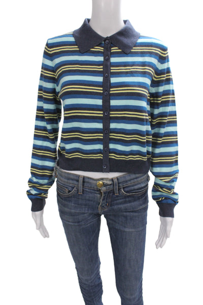 Lioness Unisex Collared Striped Blue Cardigan Button Long Sleeve 90s Size M