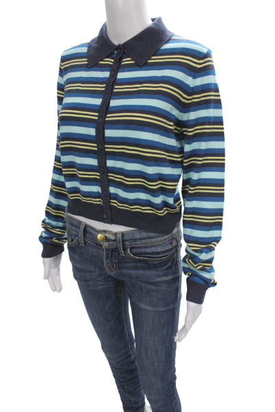 Lioness Unisex Collared Striped Blue Cardigan Button Long Sleeve 90s Size M