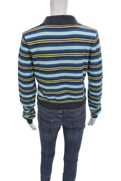 Lioness Unisex Collared Striped Blue Cardigan Button Long Sleeve 90s Size M