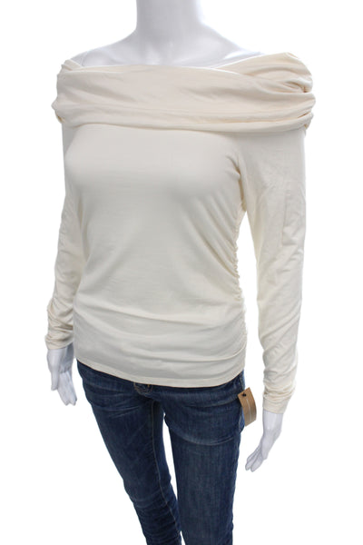 Reformation Women Beige Long Sleeve Tencel Lyocell Top Classic Size M