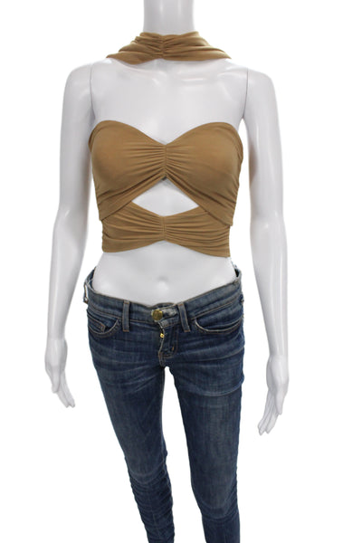 Alexander Wang Women Cropped Tank Brown Sleeveless Hook & Eye Size S