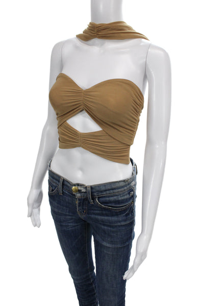 Alexander Wang Women Cropped Tank Brown Sleeveless Hook & Eye Size S