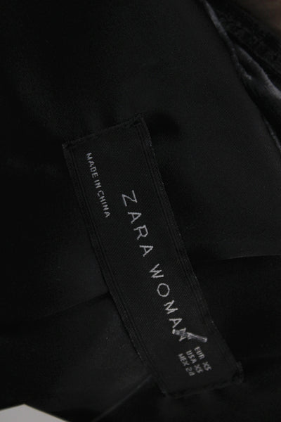 Zara Woman Women Blazer Velvet Black Collared Button Long Sleeve Size XS