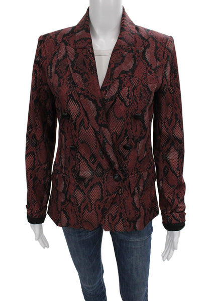 L'Agence Womens Red Animal Print Collared Blazer Button Long Sleeve Size M