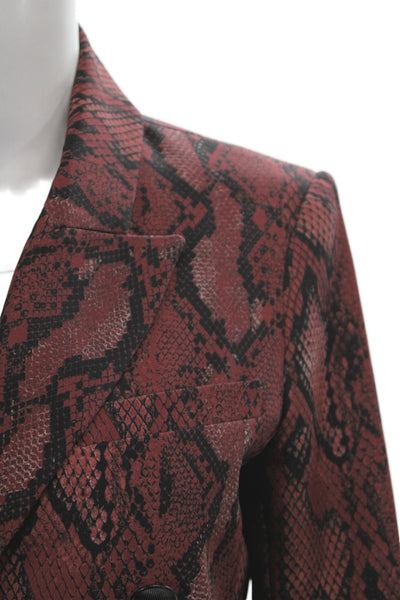 L'Agence Womens Red Animal Print Collared Blazer Button Long Sleeve Size M