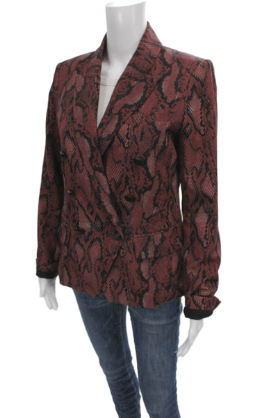 L'Agence Womens Red Animal Print Collared Blazer Button Long Sleeve Size M