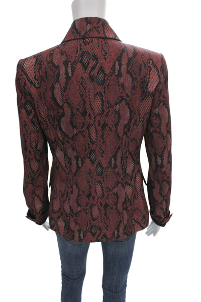 L'Agence Womens Red Animal Print Collared Blazer Button Long Sleeve Size M