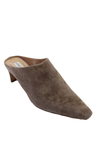 Steve Madden Womens Suede Block Heels Mules Dave Shoes Brown Size 9M