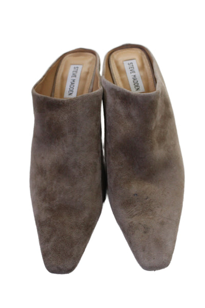 Steve Madden Womens Suede Block Heels Mules Dave Shoes Brown Size 9M