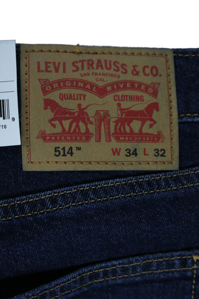 Levis Men Straight Jeans Dark Blue Button Fly Size 34