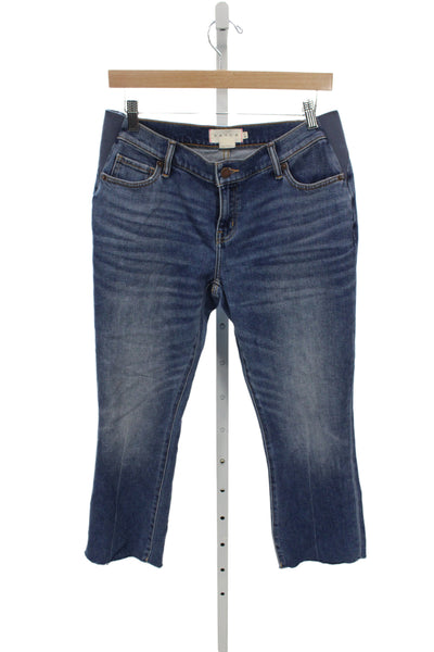 Hatch Women Cropped Dark Blue Mid Rise Maternity Jeans 24in Inseam Size 27