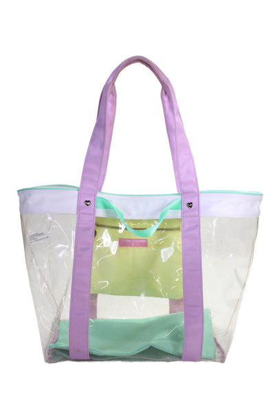 Stoney Clover Lane Womens Transparent Multicolor Trim Large Tote Handbag Clear