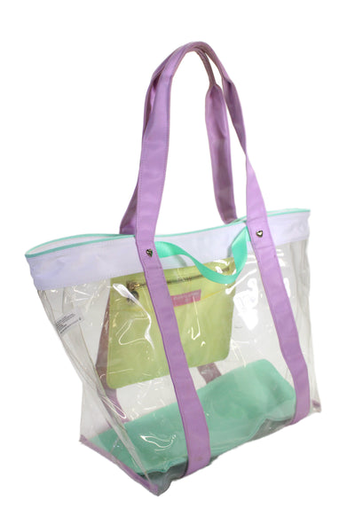 Stoney Clover Lane Womens Transparent Multicolor Trim Large Tote Handbag Clear