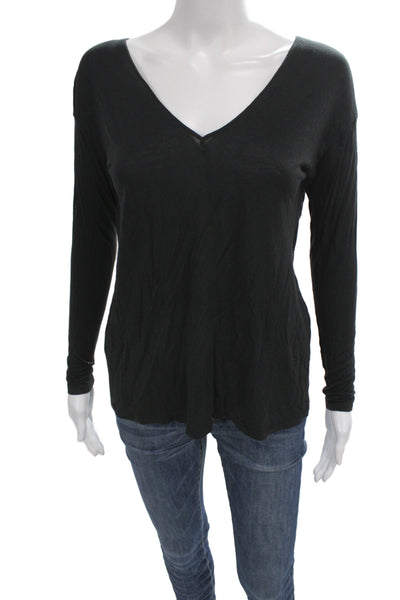 Vince Women Black V-Neck Long Sleeve Basic T-Shirt Size S