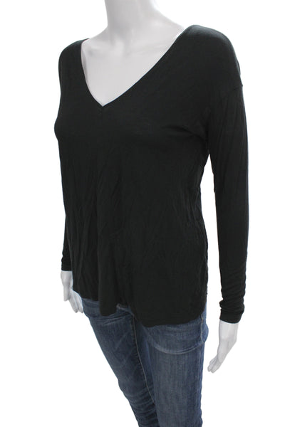 Vince Women Black V-Neck Long Sleeve Basic T-Shirt Size S